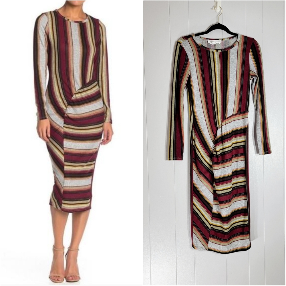 4/$20 Superfoxx Multicolor Striped Long Sleeve Midi Dress Small